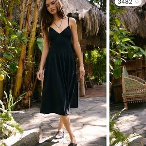 Free People Black Midi Dress with Spaghetti Straps
